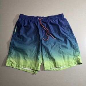 Bugatchi Mens XXL Swim Trunks Blue Lime Green Ombre Citrus Print Board Shorts